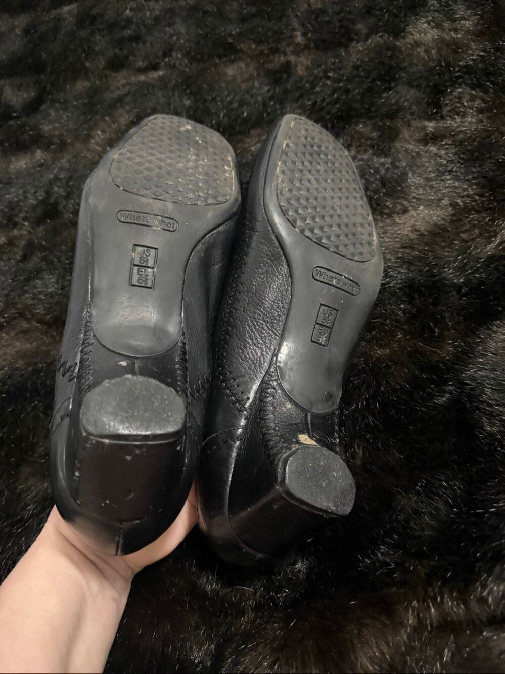 Whats What Aerosols black leather sqaure toe heels shoes 8.5 Mary jane - Picture 4 of 4